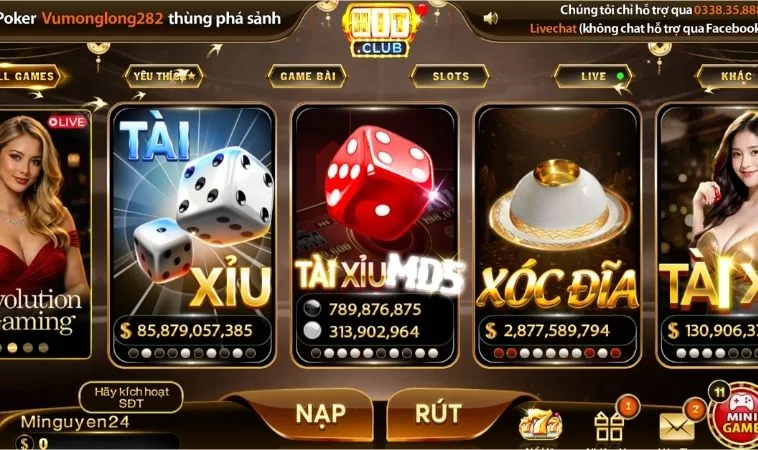 Giao diện trang chủ cổng game Hitclub